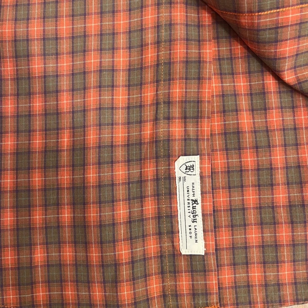 Ralph Lauren Rugby University Button Down Shirt Mens M Orange Plaid Long Sleeve - Picture 6 of 12